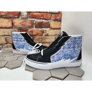 Vans Sk8-Hi Bolt Liquify Black Blue White Canvas Suede Skate shoes Size 9.5